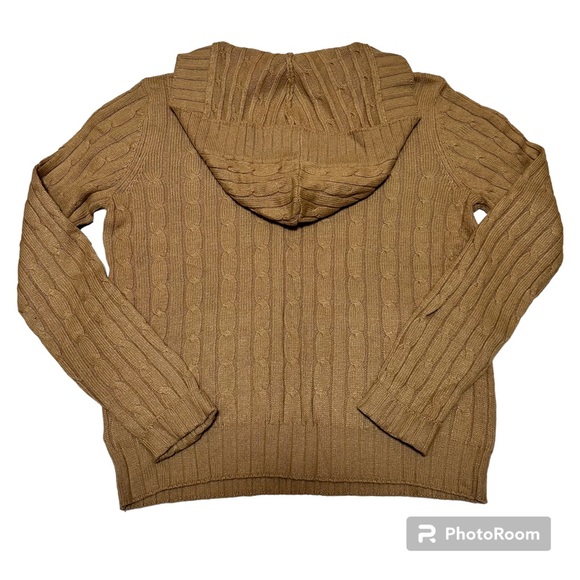 Ralph Lauren Polo Jeans Women’s Tan Cable Knit Hooded Sweater SZ L - Picture 3 of 8
